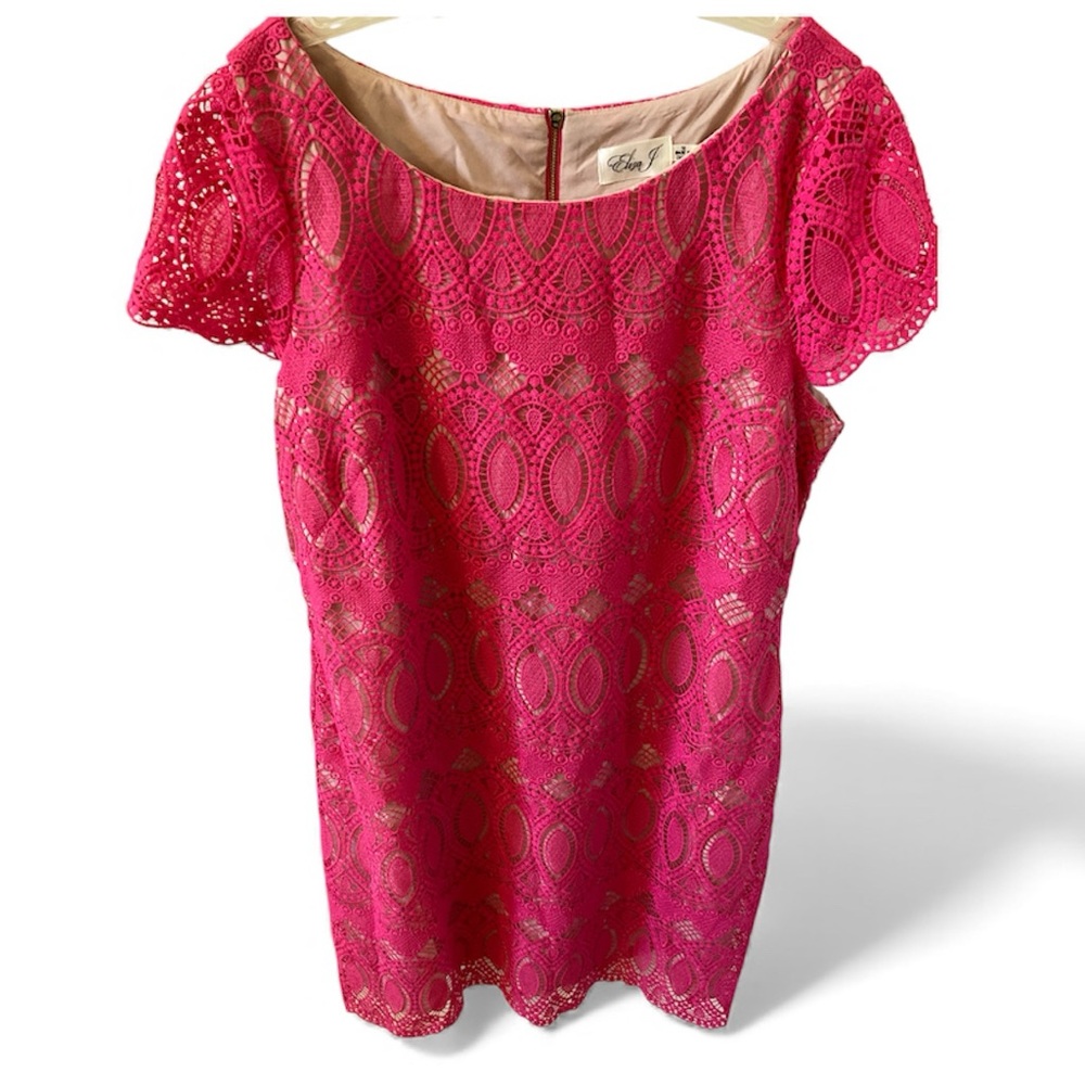 Eliza J. Scalloped Lace Sheath Dress Pink Size 16